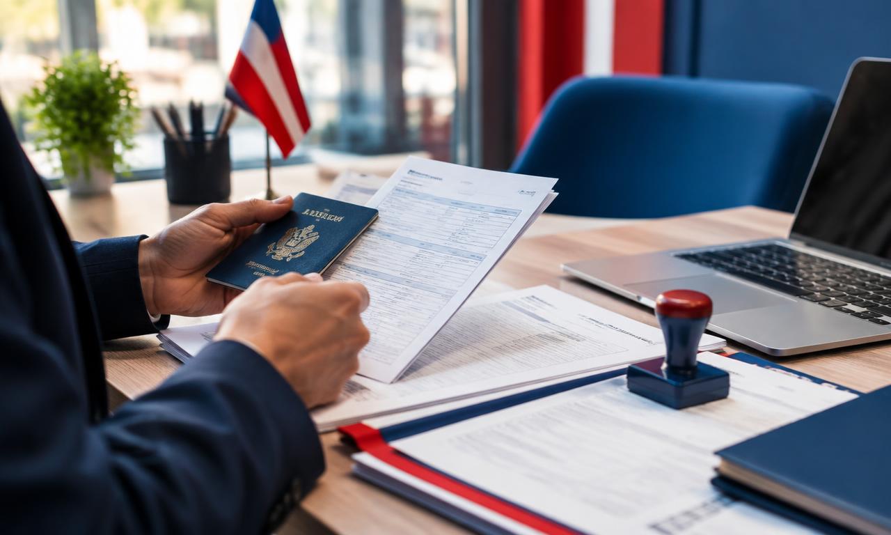 Documentos de residência e passaporte sendo organizados